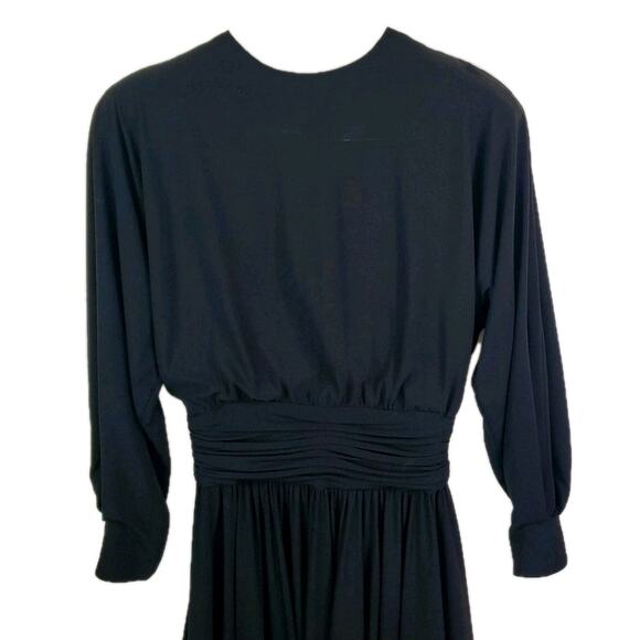 Vtg 90s LIZ CLAIBORNE Black Button Down Back Empire Waist Maxi Dress Sz 8 Medium - Picture 2 of 10